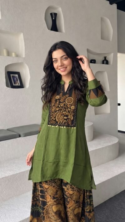SCF0263-01 Handwork Crepe Top & Sharara Set