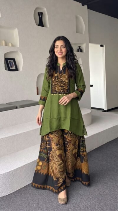 SCF0263-02 Handwork Crepe Top & Sharara Set