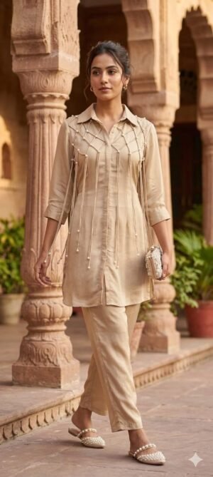 SCF0264-01 Bead Detail Viscose Organza Three-Piece Set