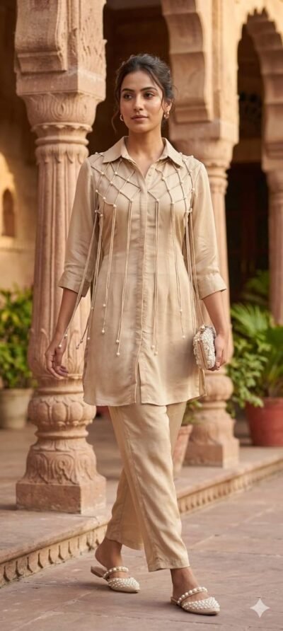 SCF0264-01 Bead Detail Viscose Organza Three-Piece Set