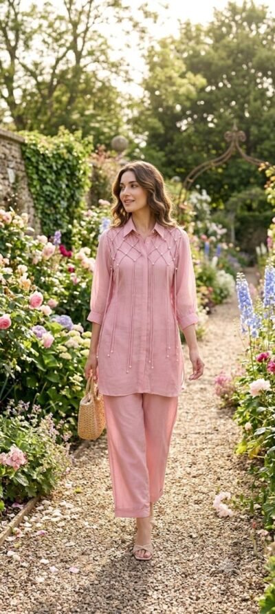 SCF0264-02 Bead Detail Viscose Organza Three-Piece Set
