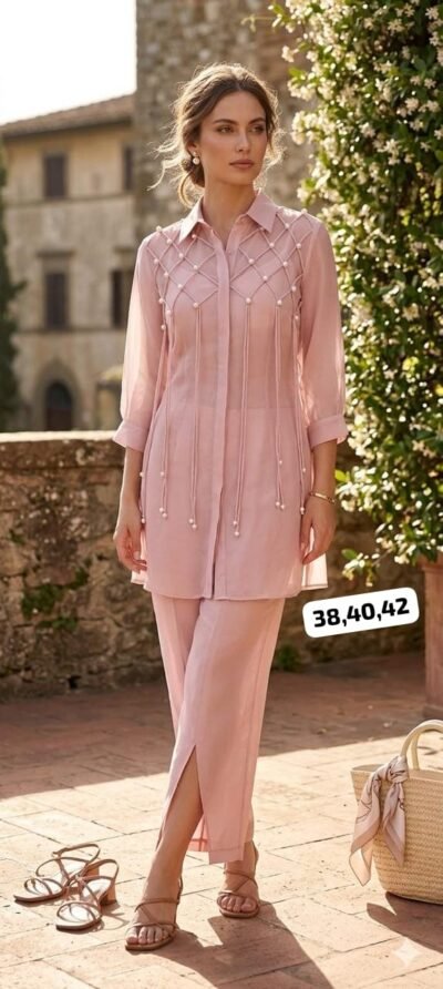 SCF0264-03 Bead Detail Viscose Organza Three-Piece Set