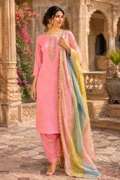 SCF0268-01 Handwork Crepe Top Set with Sequin Organza Dupatta