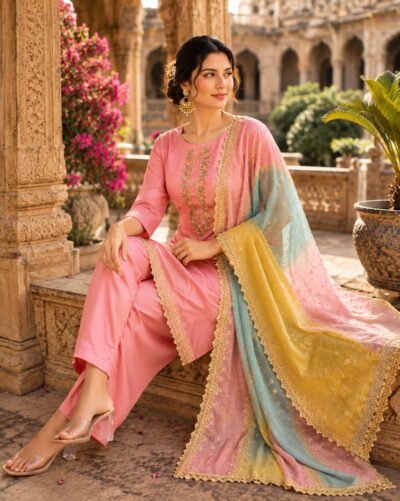 SCF0268-02 Handwork Crepe Top Set with Sequin Organza Dupatta