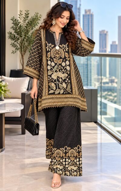 SCF0269-02 Printed Viscose Lacework Co-ord Set