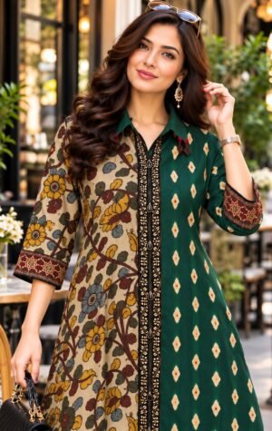 SCF0270-01 Printed Natural Crepe Lacework Co-ord Set