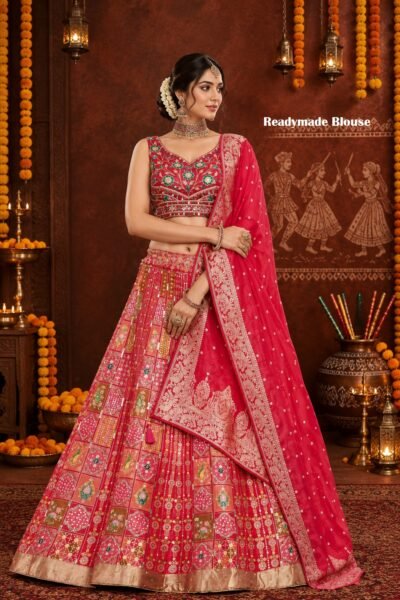 SCF0272-01 Pink Embroidered Festive Lehenga Set