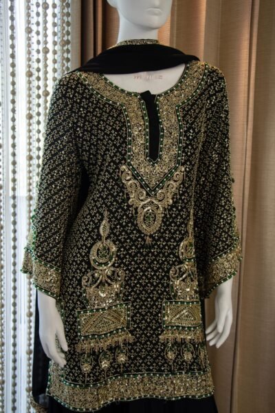 Black Chinon Embellished Sharara Set
