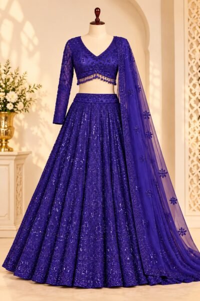 SCF0280-01 Royal Blue Sequin Embroidered Net Lehenga