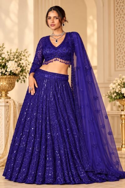 SCF0280-02 Royal Blue Sequin Embroidered Net Lehenga