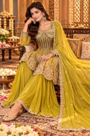 SCF0283-01 Handwork Chinon Silk Sharara Suit