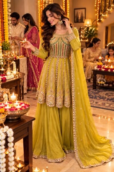 SCF0283-02 Handwork Chinon Silk Sharara Suit