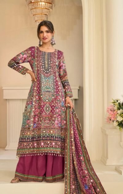 Printed Crepe Silk Aari Work Palazzo Set