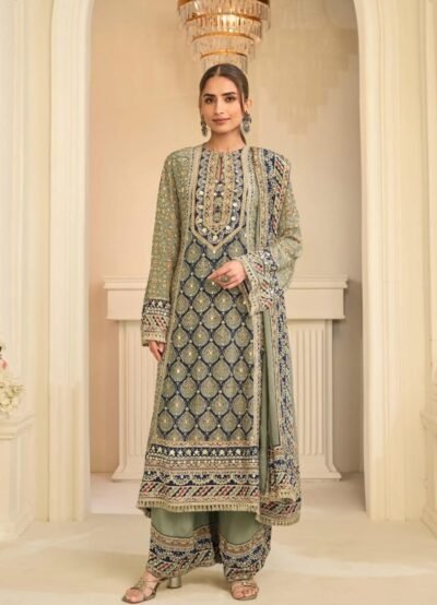 Printed Crepe Silk Aari Work Palazzo Set