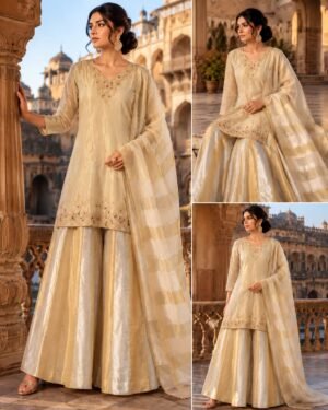 SCF0285-01 Silver Gold Shimmer Silk Sharara Set