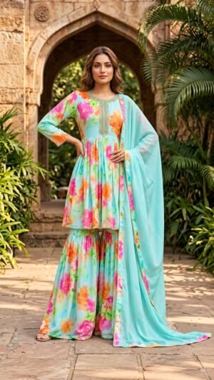 SCF0287-01 Floral Pure Muslin Sharara Set