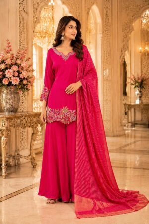 SCF0288-01 Pearl Handwork Silk Sharara Set