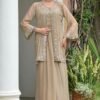 SCF0292-01 Taupe Tissue Jacket & Chinon Skirt Set