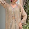 SCF0292-02 Taupe Tissue Jacket & Chinon Skirt Set
