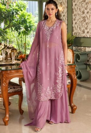 SCF0293-01 Lavender Tissue Kurta & Palazzo Set