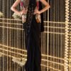 SCF0296-01 Black Crepe Saree Set with Floral Jacket