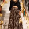 SCF0298-01 Black Satin Top & Chevron Muslin Skirt Set