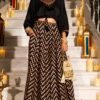SCF0298-02 Black Satin Top & Chevron Muslin Skirt Set