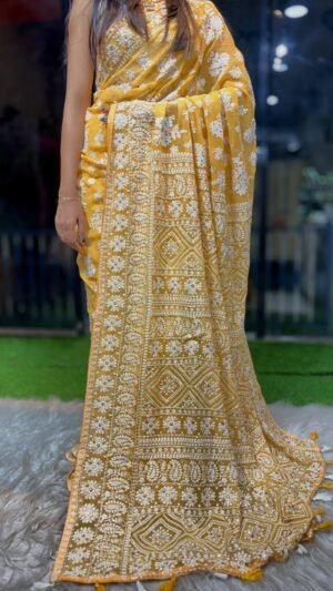SCF0301-01-1.jpg Georgette Chikankari Saree with Gota & Dabka Handwork