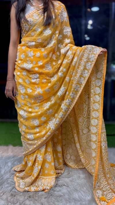 SCF0301-02-1.jpg Georgette Chikankari Saree with Gota & Dabka Handwork