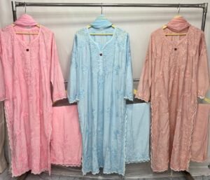 SCF0302-01 Muslin Chikankari Cutwork Kurti Palazzo Set