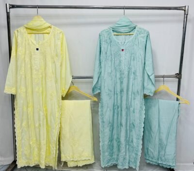 Muslin Chikankari Cutwork Kurti Palazzo Set
