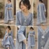 Block Print Shoulder Cut Anarkali Set
