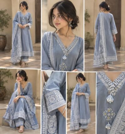 Block Print Shoulder Cut Anarkali Set