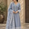 Block Print Shoulder Cut Anarkali Set