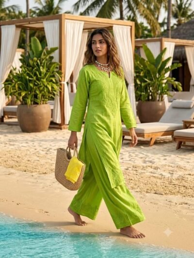 SCF0307-02 Handworked Chikankari Rayon Kurta Palazzo Set