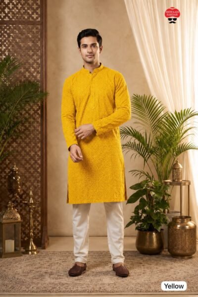 SCF0316-02 Men's Chikan Schiffli Rayon Kurta Pyjama Set