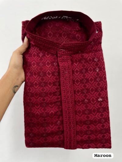 SCF0316-04 Men's Chikan Schiffli Rayon Kurta Pyjama Set