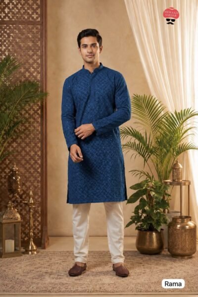 SCF0316-05 Men's Chikan Schiffli Rayon Kurta Pyjama Set