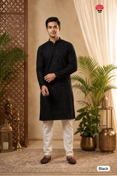 SCF0316-06 Men's Chikan Schiffli Rayon Kurta Pyjama Set