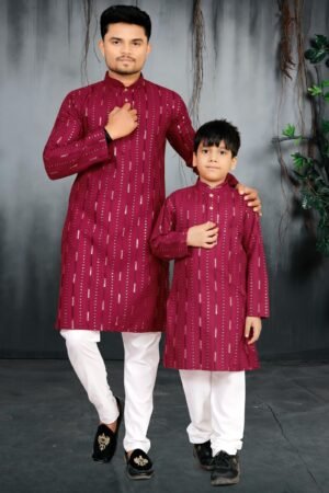 Son's Matching Cotton Sequin Kurta Pyjama Set