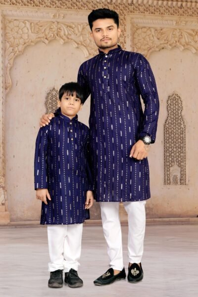 SCF0319-02-1.jpg Son's Matching Cotton Sequin Kurta Pyjama Set