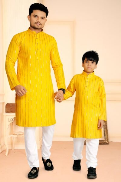 SCF0319-06-1.jpg Son's Matching Cotton Sequin Kurta Pyjama Set