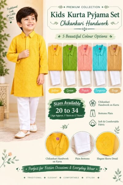 Kids' Chikankari Kurta Pyjama Set
